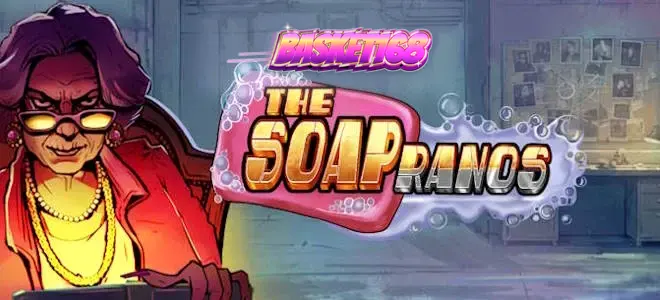 Tampilan visual slot Soapranos dengan elemen neon dan atmosfer dramatis